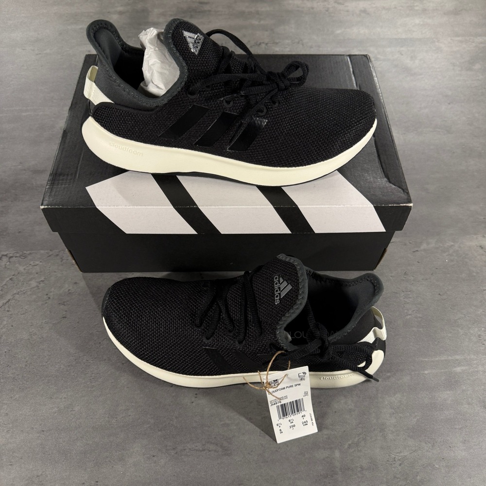 Adidas Sneakers Women 8 Mens 7 Cloudfoam Pure SPW Black White JI4876 NEW